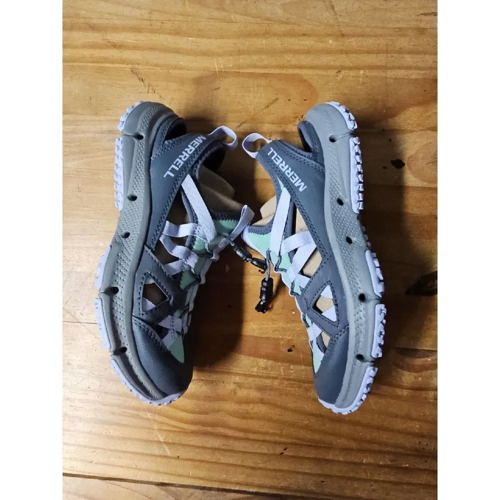 Merrell Women Hydrotrekker Sport Sandal Grey Turbulence Aqua Bungee Lace Up 5.5‎